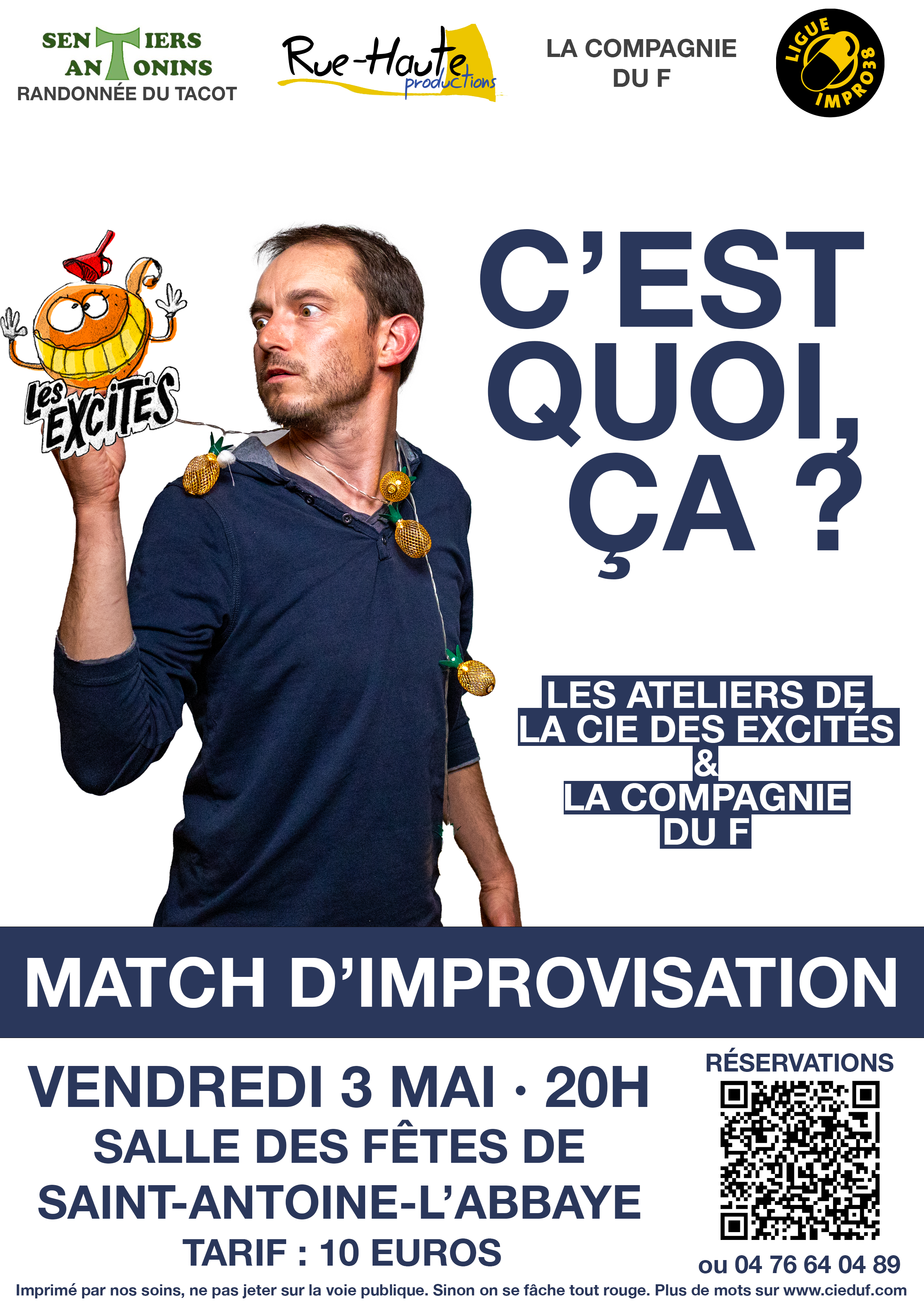 affiche match d'improvisation du 3 mai 2024 à saint-antoine-l'abbaye